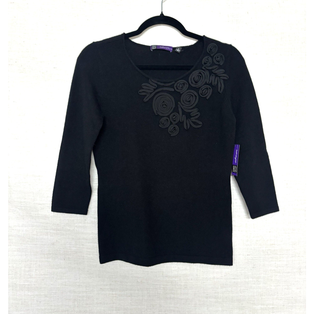 Saks Fifth Avenue Cashmere Sweater Small Black Quarter Sleeve New